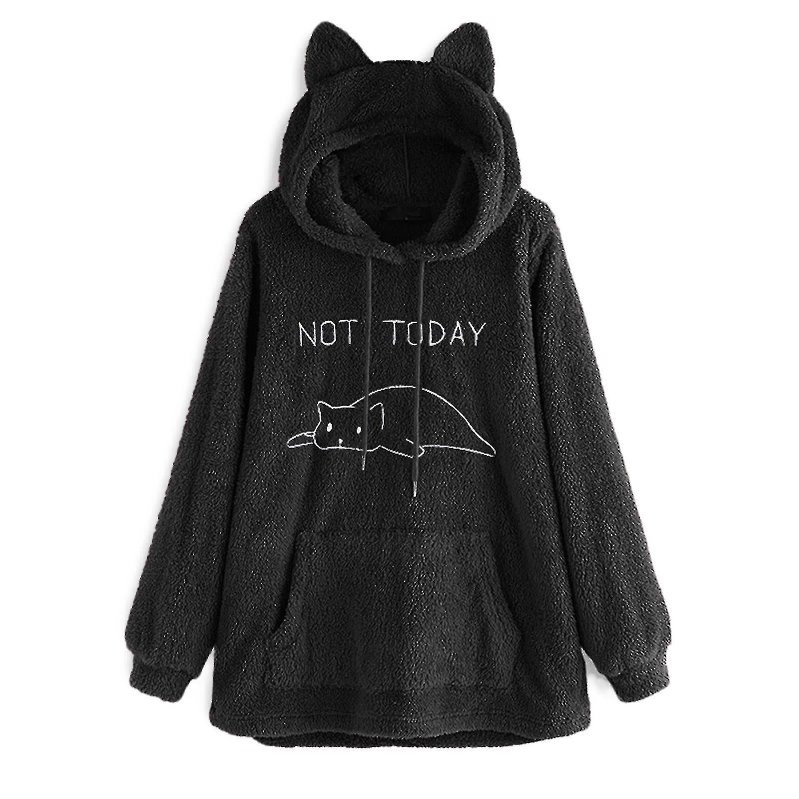 Not today oversize fleece hoodie with cat ear deals