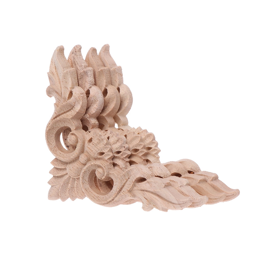 4pcs/set Wood Carved Corner Flower Onlay Applique Unpainted Frame Cupboard Cabinet Decal For Home Furniture Decor 8x8cm