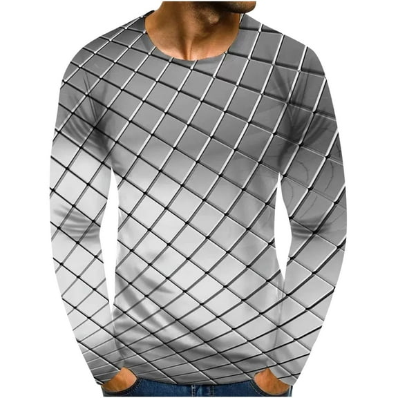 EQWLJWE T-Shirts for Men Men Long Sleeve Printing Round Neck Pullover T Shirt Blouse