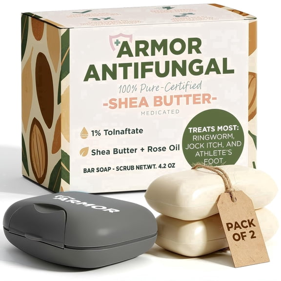 Antifungal Soap Infused with Shea Butter & Rose Oil | Medicated Jock Itch Treatment Helps Fight Ringworm & Athlete’s Foot | Tolnaftate 1% Antifungal Soap for Deep Cleansing | Pack of 2 Bars with Case