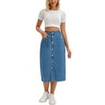 thumbnail image 2 of INSPIRE CHIC Women's Denim Skirt Button Down Front Slit with Pockets High Waist Pencil Skirt Midi Jean Skirts M Blue, 2 of 6