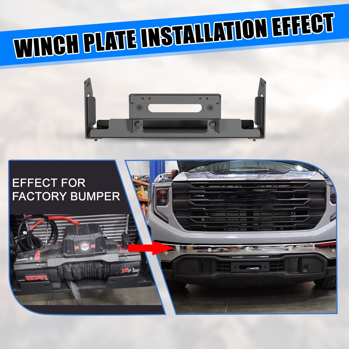 Heavy Duty Steel Winch Plate Fit for 2022 2023 2024 2025 GMC Sierra 1500,Black Powder Coated Front Bumper