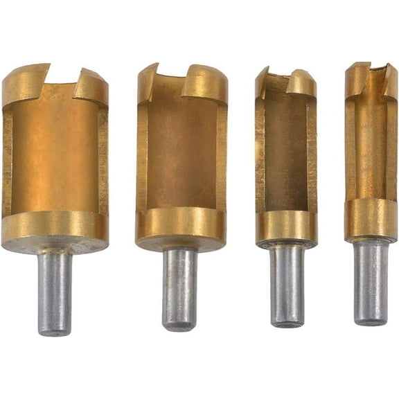 4 Piece Titanium-Coated Wood Plug Hole Cutter Drill Bit Set 1/4" 3/8" 1/2" 5/8" for Power Woodworking Cork Round Tenon Drilling