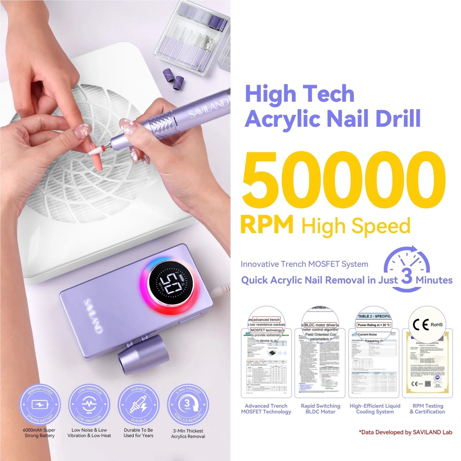 50000RPM Rechargeable Electric Nail Drill Machine Professional Drill Bit Tools for Acrylic Gel Nails Fast Removal