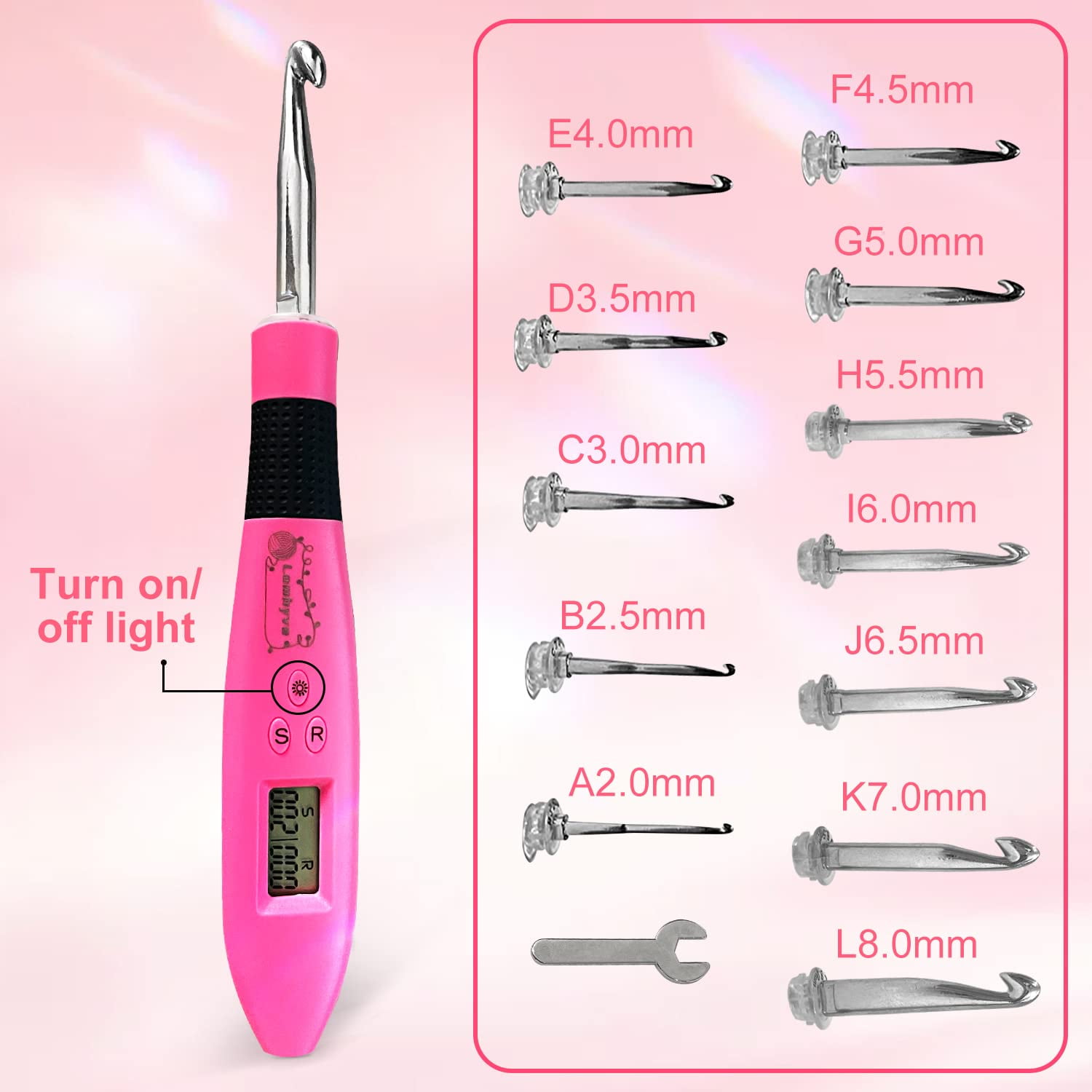 Counting Crochet Hook Set Digital Ergonomic Crochet Hook-LED and 2 Levels  Bri