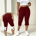 thumbnail image 2 of Yoga Capris for Women Slim Fits Stretch Yoga Athletic Workout Capri Leggings Split Hem Bow Decor Plus Size Cropped Pants, 2 of 9