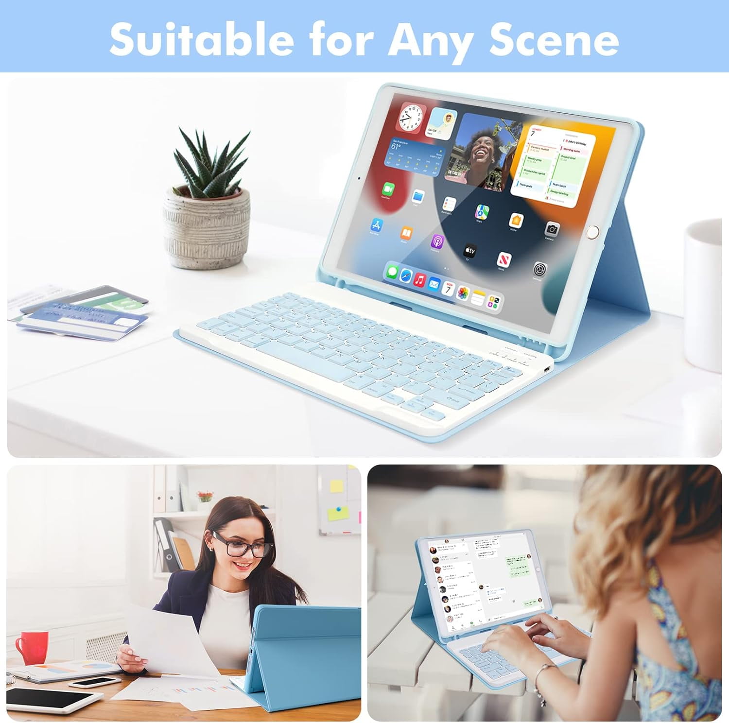 KOMI Wireless Keyboard Case for iPad 10.2" 9th 8th 7th Generation, Detachable Bluetooth Keyboard with Pencil Holder for iPad 10.2 Inch/iPad Air 10.5"(3rd Gen)/iPad Pro 10.5 in, Blue