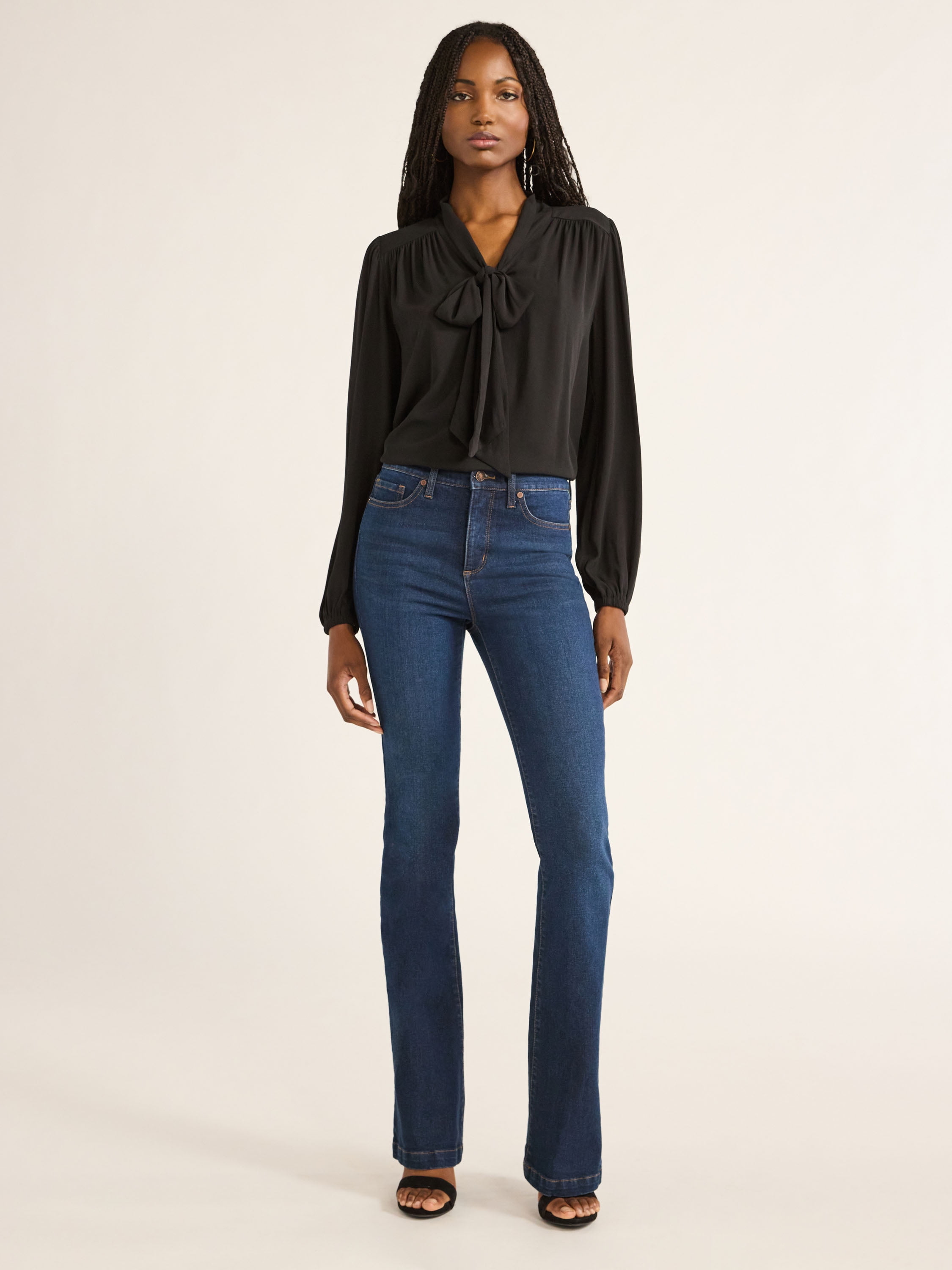 Sofia Jeans Women's Bow Blouse with Long Sleeves, Sizes XS-XXXL
