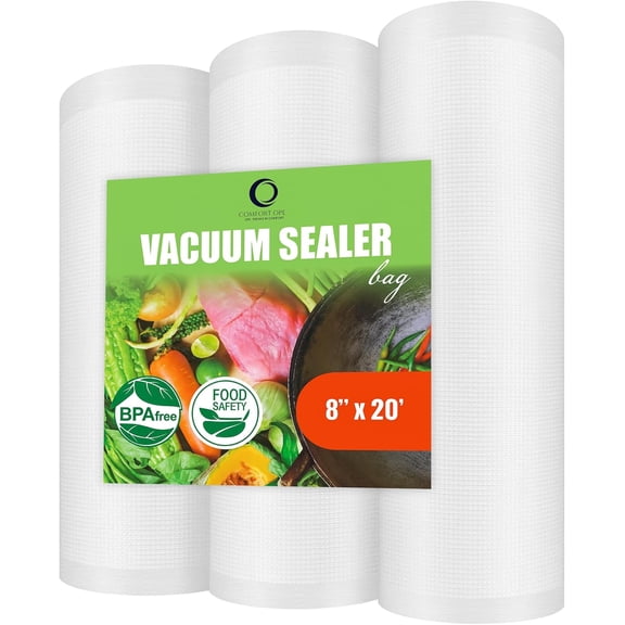 Comfort Ope Vacuum Sealer Rolls 3 Pack (8" x 20'), BPA-Free Heavy Duty Food Storage Vacuum Bags Rolls, Custom Cut Vacuum Seal Bags Compatible with Most Vacuum Sealers