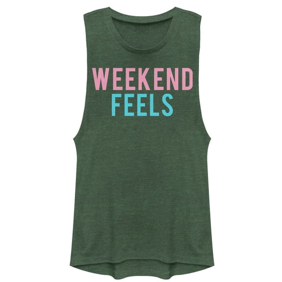 Junior's CHIN UP Weekend Feels  Festival Muscle Graphic Tee Pine Green Heather 2X Large