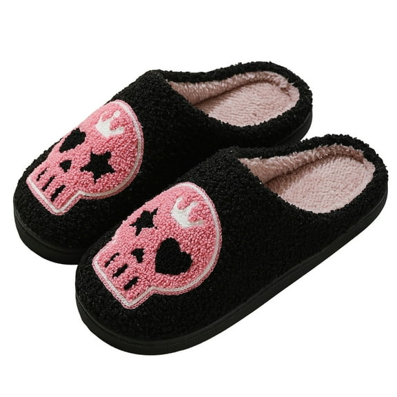 Oyedens Spooky Slides Slippers for Women Men Skull Fuzzy Slippers House Shoes for Indoor Outdoor
