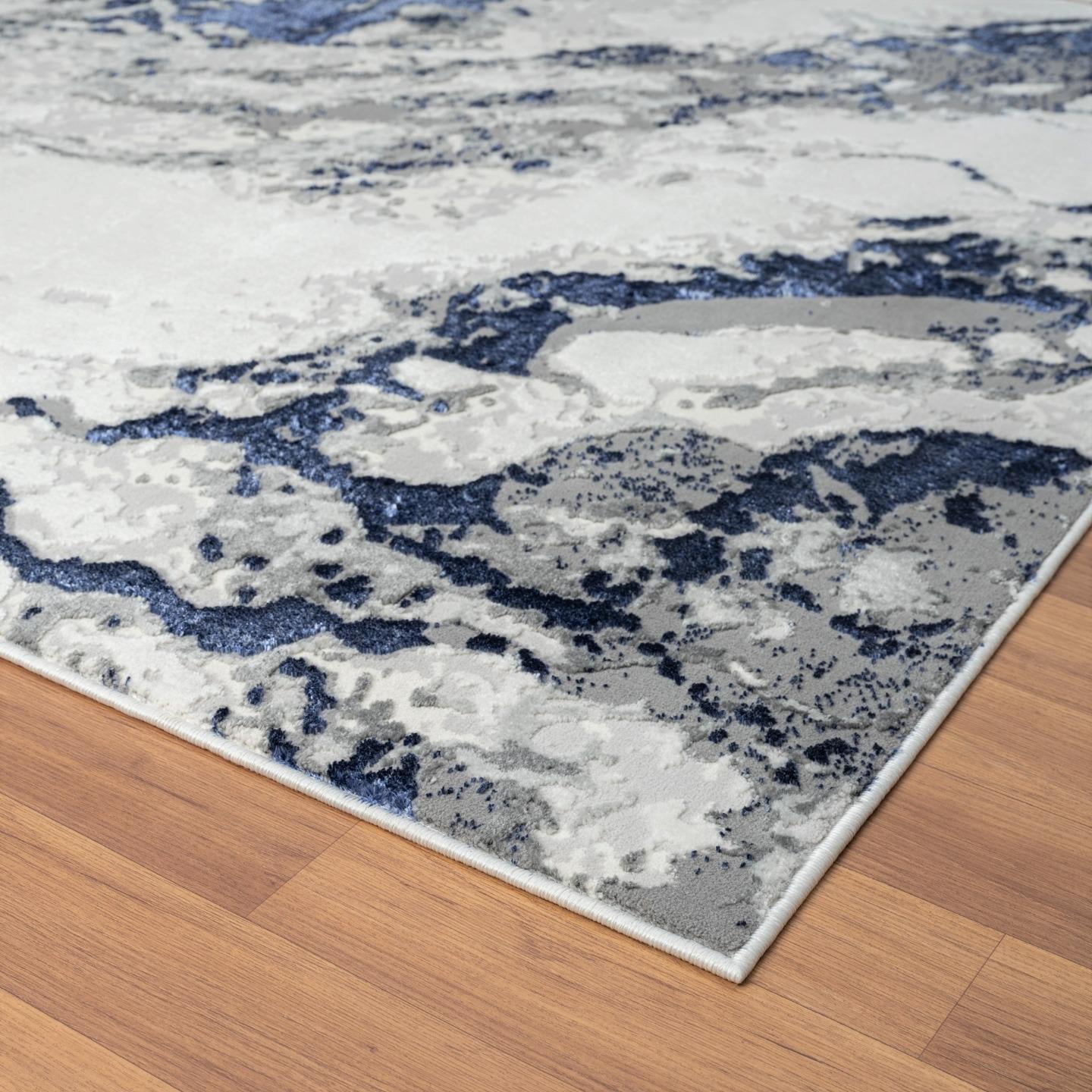 Luxe Weavers Abstract Marble Blue 4x5 Area Rug for Living Room and Bedroom