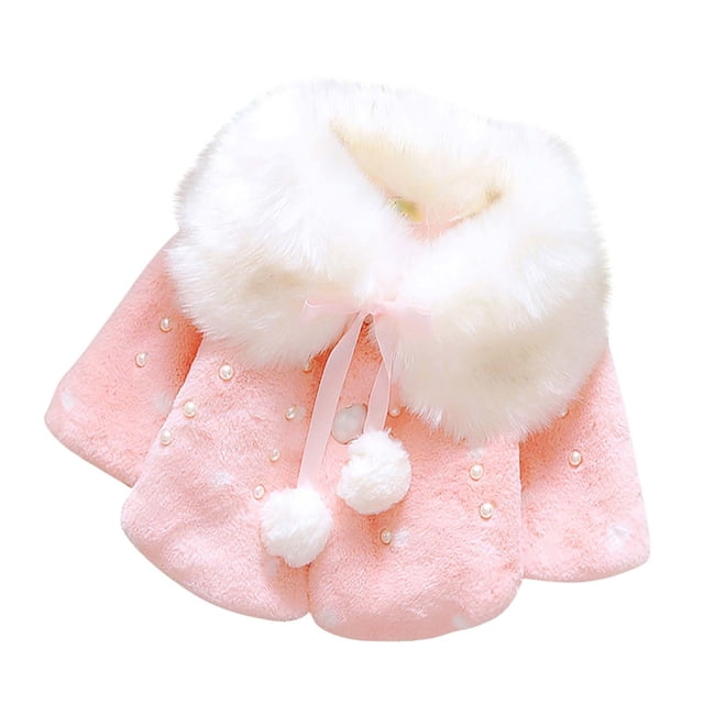 Abrigo De Invierno Para Niños Pequeños, Chaquetas De Abrigo Para Niñas, Otoño, Decoración De Perlas De Lunares Para Bebés, Abrigo De Algodón Cálido De Felpa Rosa Odeerbi LM103-5460