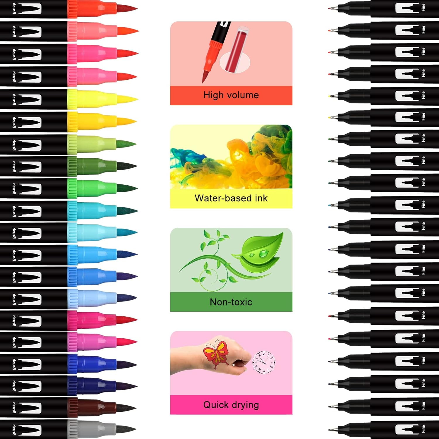 JEFFNIUB Dual Brush Markers Pens 24 Colors, No Bleed Caligraphy Markers for  Adult Coloring Book, Lettering, Drawing, Watercolor