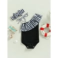 thumbnail image 2 of GXFC Toddler Girls One Piece Swimsuit Kids Girls Sleeveless One Shoulder Stripes Print Swimwear Children Girls Ruffle Beach Bathing Suit Beachwear with Bowknot Headband 6M-5T, 2 of 9