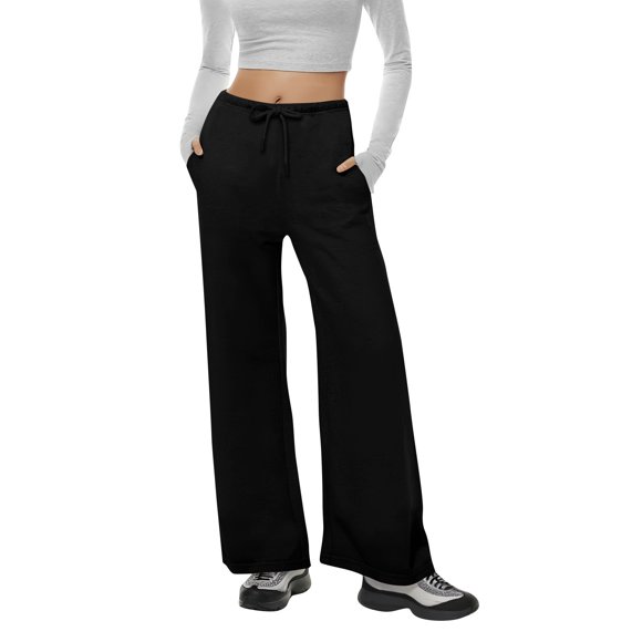 Ohufall Womens Sweatpants Drawstring Elastic Low Waist Pants Straight Leg Low Rise Sweatpants Pants Jogger Sweatpants with Pockets