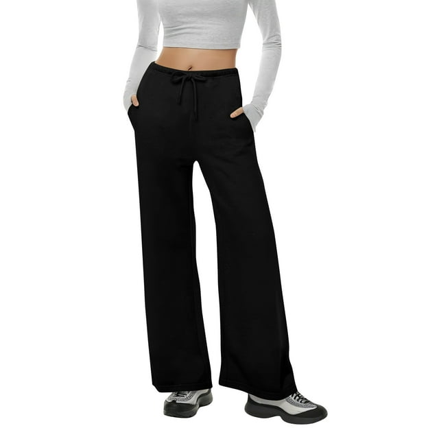 Timegard Sweatpants Women Elastic Waist Drawstring Lounge Pants Loose Straight Leg Athletic Trousers