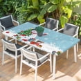 thumbnail image 2 of Light Blue Snowman Christmas Table Cloths for 5 Foot Rectangle Tables, Gifts Xmas Tree Winter Snowflake Patio Waterproof Elastic Fitted Tablecloths, Washable Rectangular Table Cover for Camping, 2 of 8
