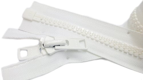 Bimini Top #10 White Marine Double Pull Zipper 131" ~ YKK Zipper Vislon Reversible Molded with 2 Heads Separating