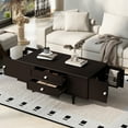 thumbnail image 4 of Harper & Bright Designs Rectangle Coffee Table with Drawers, 47.2" Wood Center Table with Hidden Storage Compartments for Living Room, Brown, 4 of 15