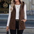 thumbnail image 5 of XUNKUSGA Womens Vest Winter Thick Warm Sherpa Fleece Lined Hooded Vest Women Cozy Warm Plush Full Zip Sleeveless Jacket Soft Cotton Mid‑Length Casual Outerwear with Pockets,Brown,Size M, 5 of 9
