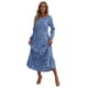 thumbnail image 1 of Gibobby Vestido largo de playa de verano para mujer Vestido elegante casual para mujer Vestido de manga larga con estampado floral Volantes Temperamento fluido Vestido(Azul,CH), 1 of 5