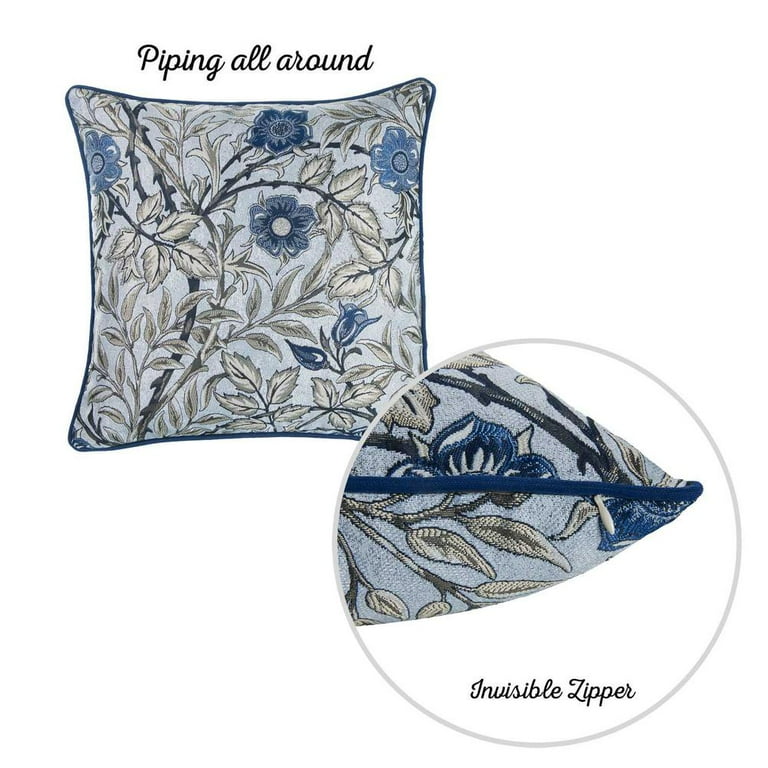 Blue Jacquard Leaf Decorative Throw Pillow Cover Blue Jacquard Leaf Decorative Throw Pillow Cover