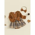 thumbnail image 4 of Musuos Baby Girl 2Pcs Fall Outfits 0-18M Long Sleeve Plaid Print Romper Dress with Headband Set Infant Clothes, 4 of 10