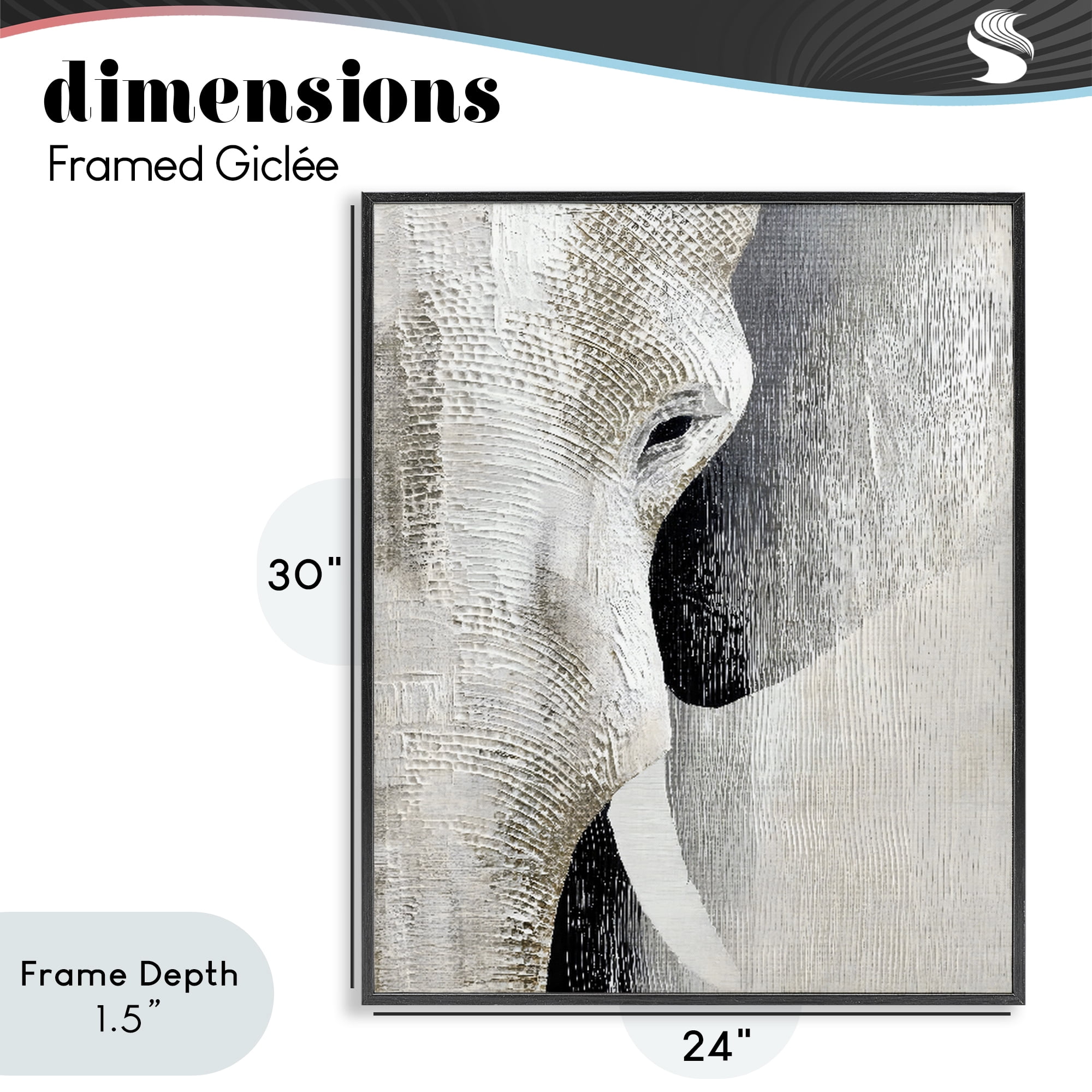 Stupell Industries Faux Textured Elephant Black Framed Giclee Art, design by LSR Design Studio