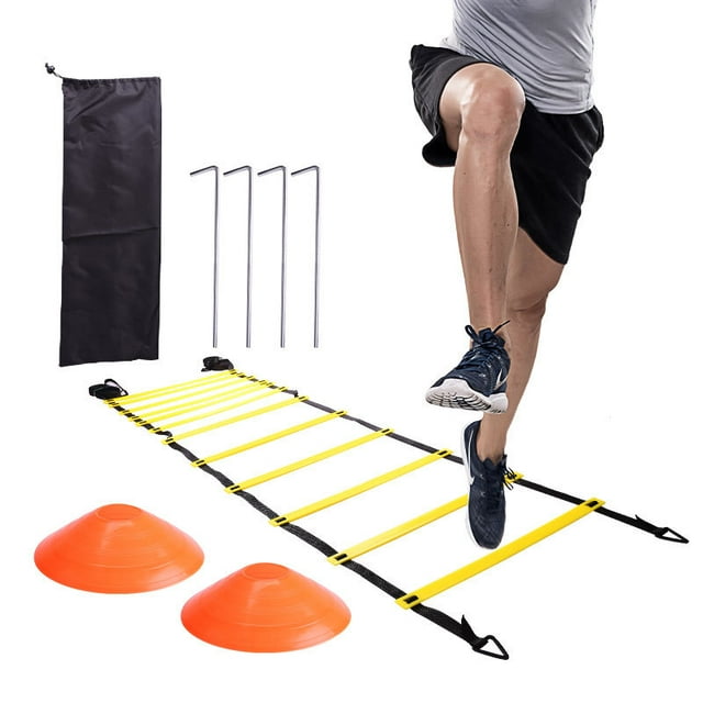 Juego de equipo de escalera de entrenamiento de escalera de velocidad de agilidad 6M 12 peldaños, mejora la velocidad, potencia y fuerza, perfecto para niños adolescentes oso de fresa Hogar