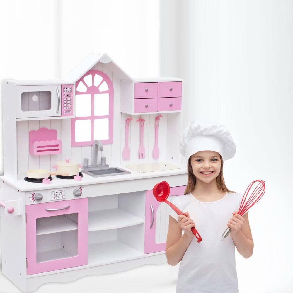 childrens pink wooden kitchen