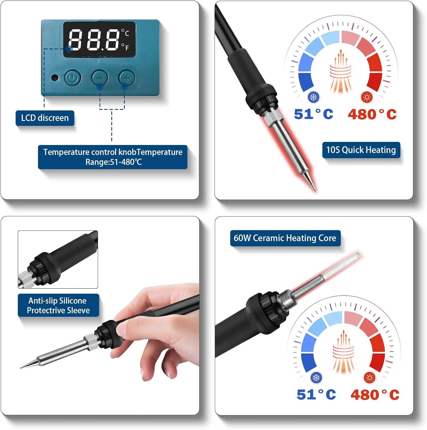 Cordless 60W Electric Cordless Soldering Iron LCD Welding Tool For Bosch 18V GBA