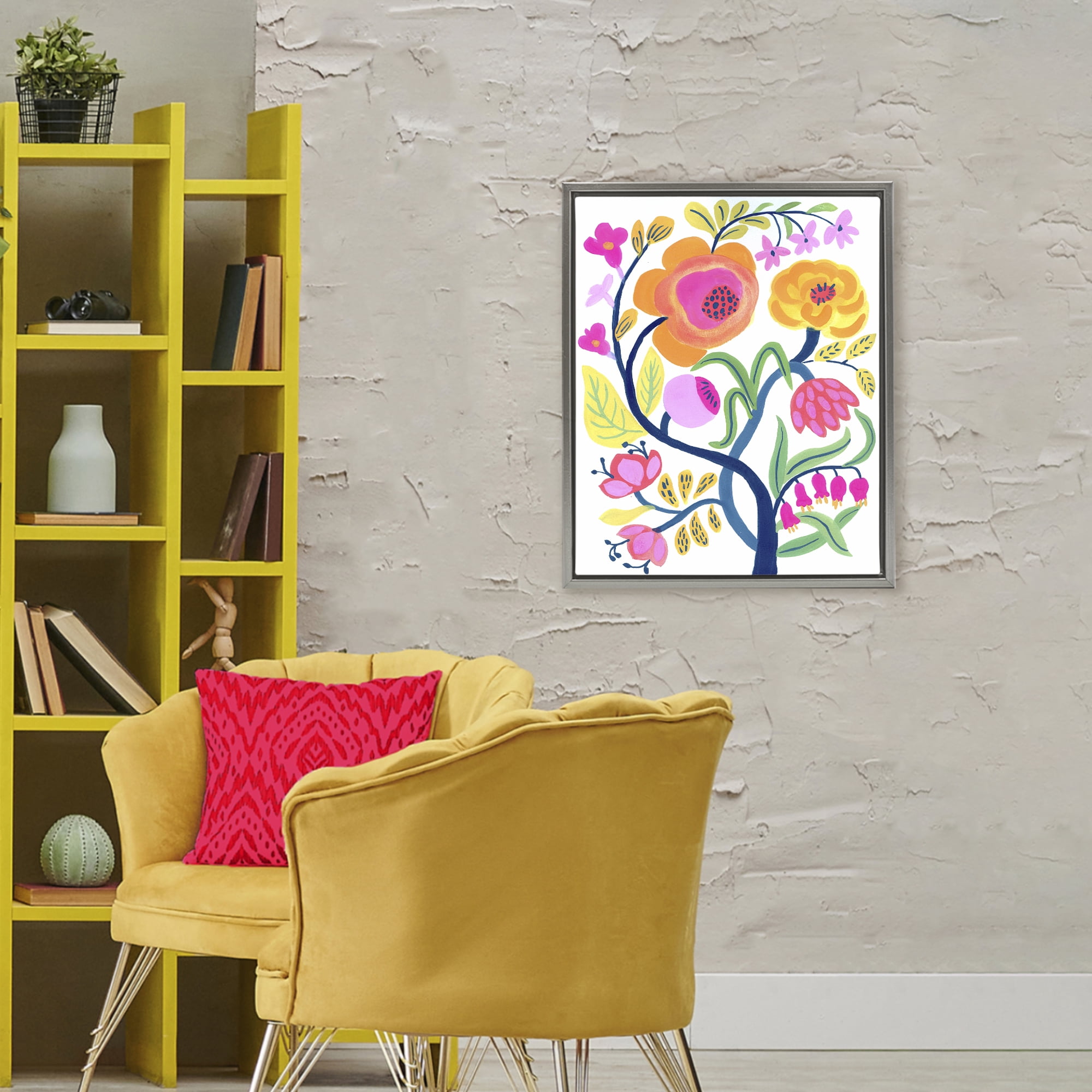 Stupell Industries Blue Tree with Warm Flowers Gray Framed Floater Canvas Wall Art, design by Suzanne Allard