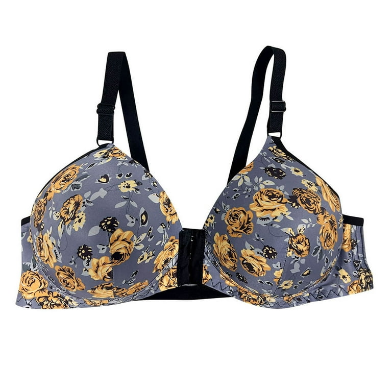 Bigersell Front Closure Padded Bras for Women Push Up Women Floral Print  Padded Push-up Bra Adjusted Strap Wireless Bra without Underwire Everyday