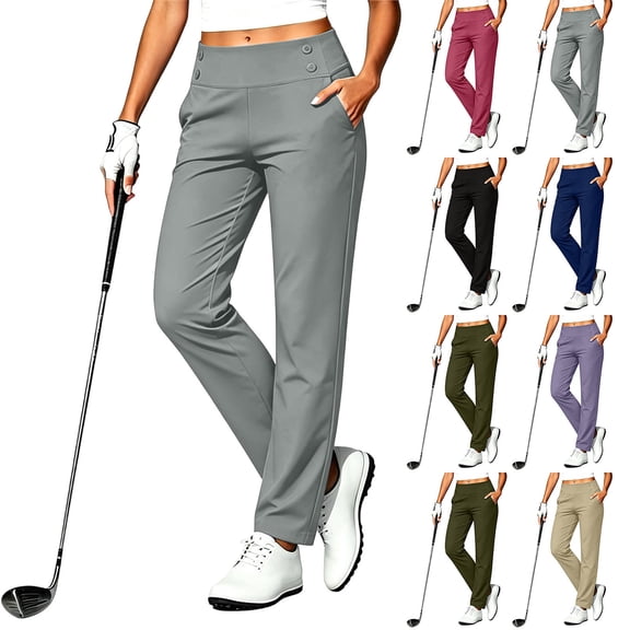 Womens Leggings Stretch High Waisted Straight Leg Casual Yoga Pants Work Golf Trousers with Pockets