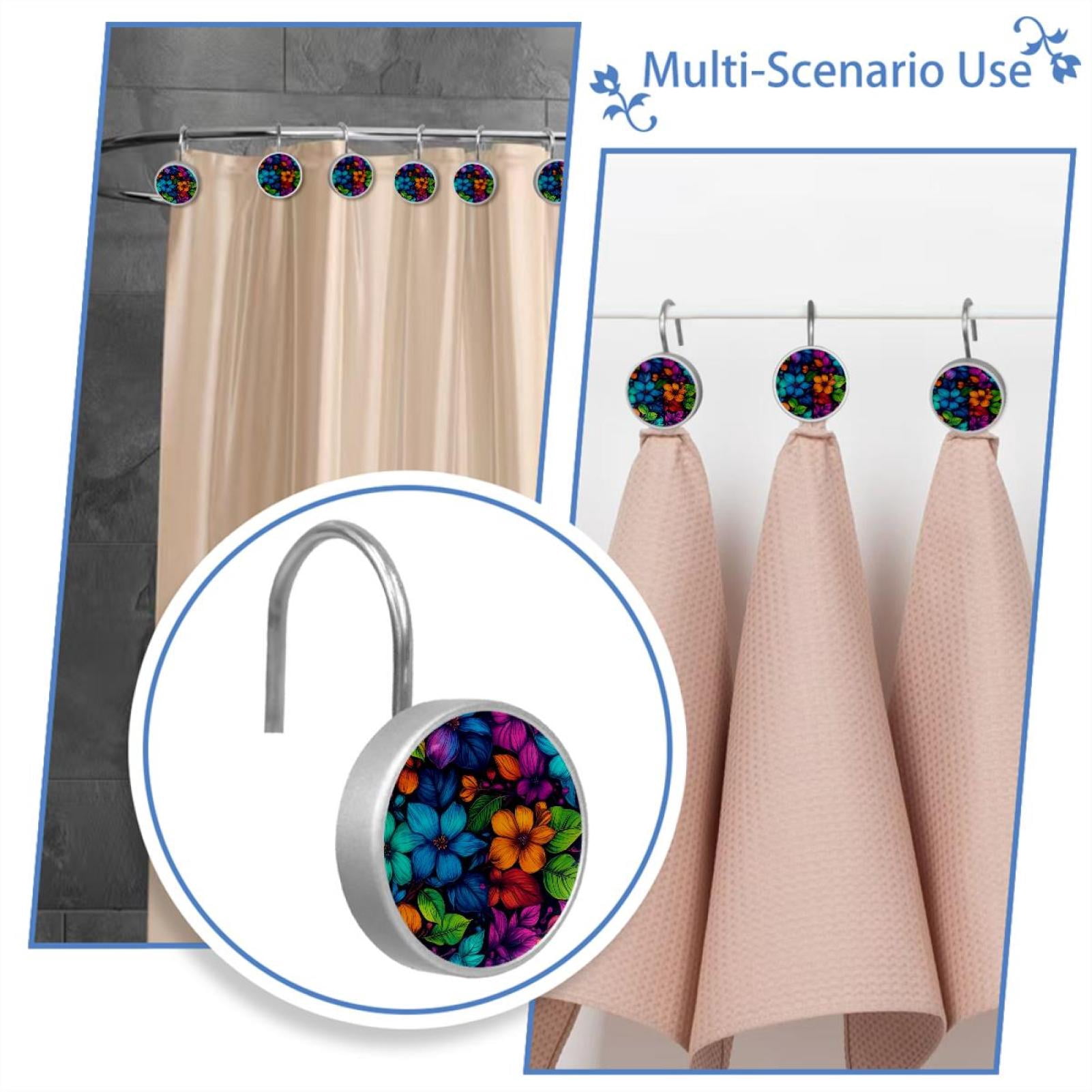 HemaKayy 12 Pcs Shower Curtain Hooks Bathroom Decorative Accessories Gradient Colored Flowers