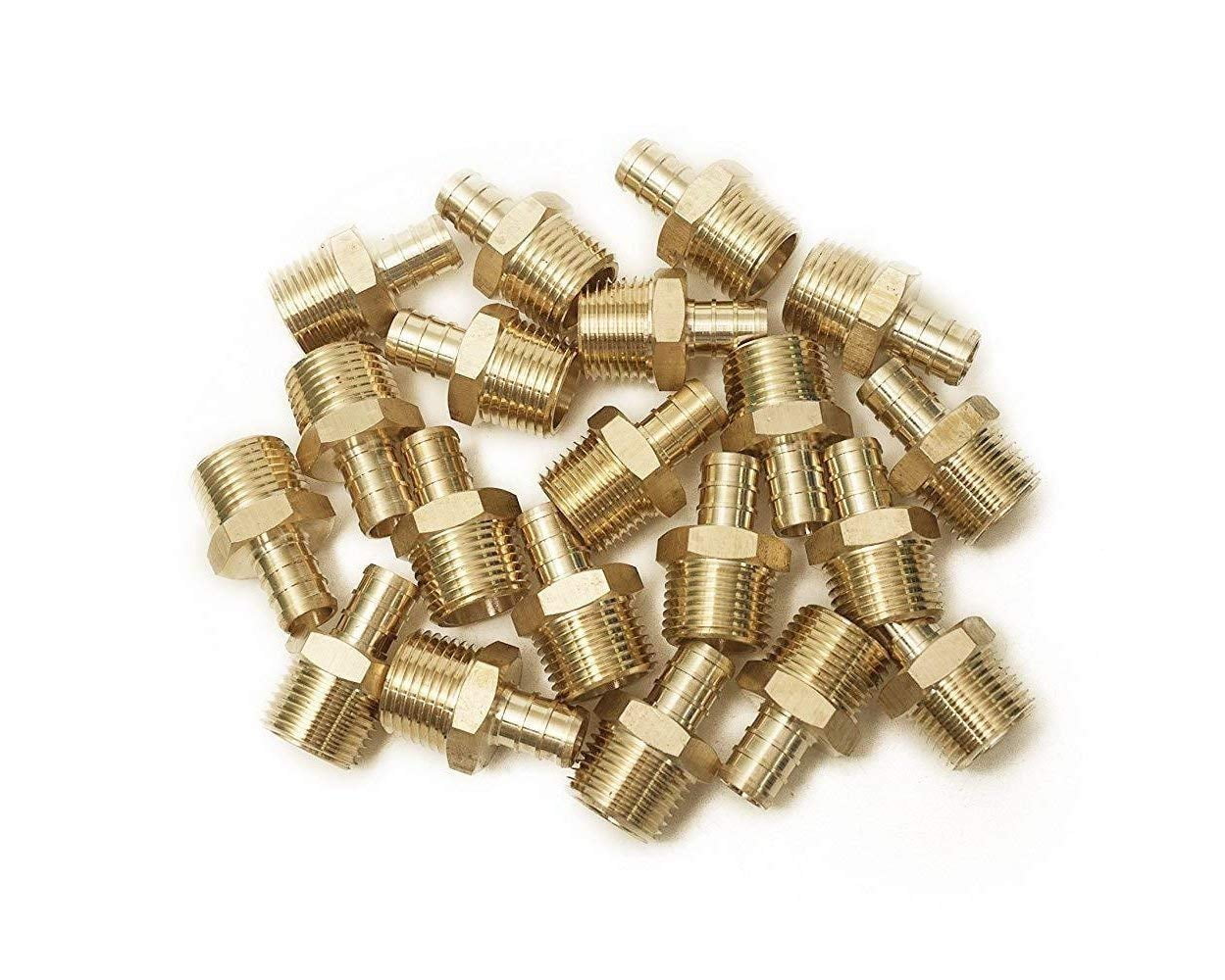 1//2 X 1//2 Brass Crimp Fitting 25 pcs//Brass PEX 1//2 x 1//2 Male NPT Threaded Adapter