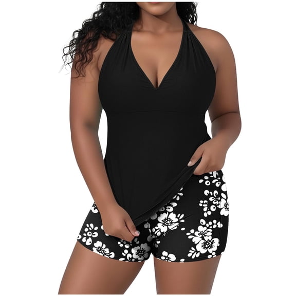 TEAJOPSUU Plus Size Swimsuit for Women Two Piece Modest Tankini Full Coverage Tummy Control Bathing Suits with Shorts
