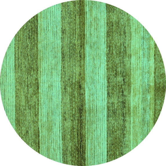 Ahgly Company Machine Washable Indoor Round Abstract Turquoise Blue Modern Area Rugs, 3' Round
