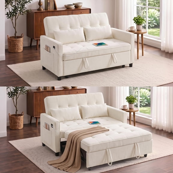 54" Loveseat Sleeper Sofa Bed Convertible Pull Out Couch Beige