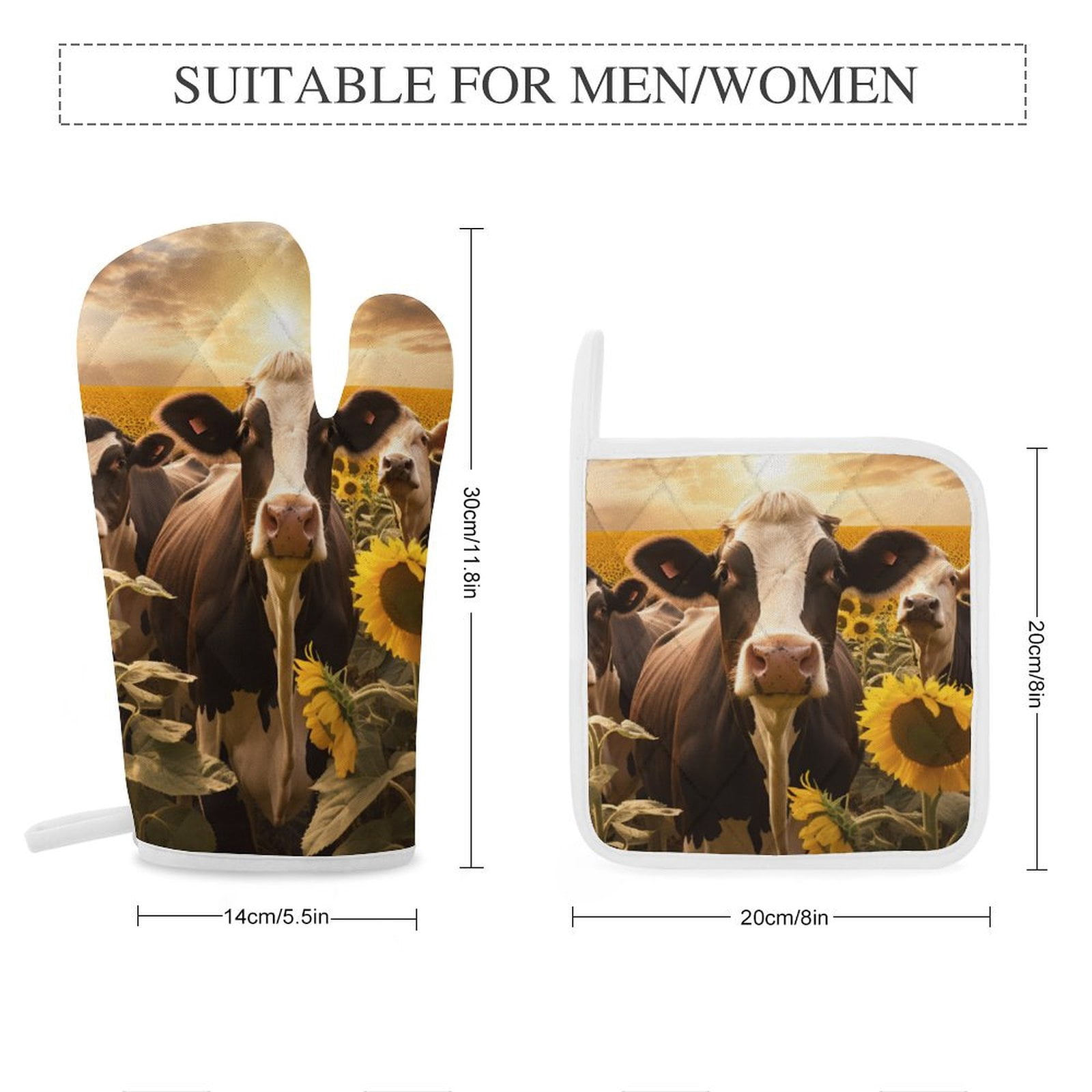 Farm Cows Oven Mitt And Pot Holder Set Oven Glove for Kitchen Baking Cooking Grilling