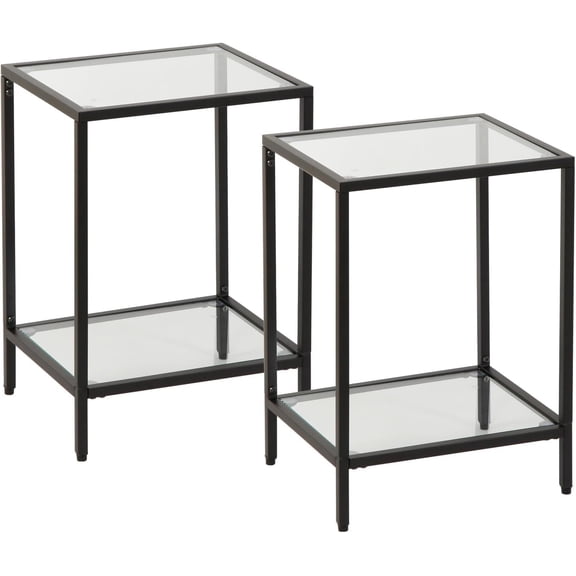 Modern 2-Tier Simplicity Tempered Glass End Table - Stylish Black Metal Side Table