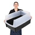 thumbnail image 5 of IRIS Extra Large Open Top Cat Litter Box with Scatter Shield, Sturdy Open Air Kitty Litter Pan with Tall Spray, Black, 5 of 11