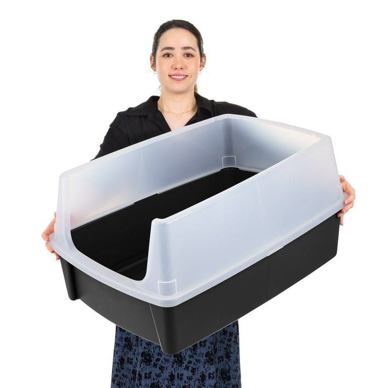 IRIS USA Extra Large Open Top Cat Litter Box with Spray-Shield