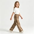 thumbnail image 3 of Girls Plaid Pants with Pockets Casual Baggy Elastic Waist Drawstring Fall Fashion Kids Wide Leg Pants Beige 5T, 3 of 5