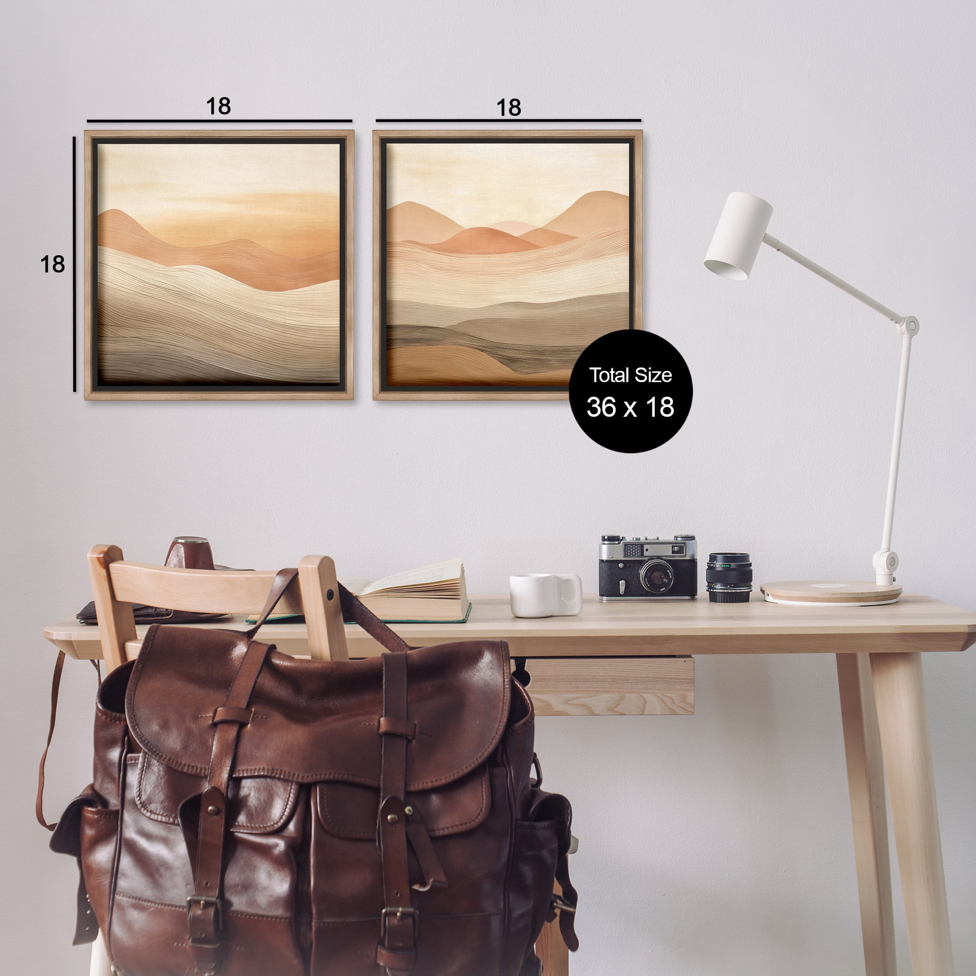 Stupell Industries Sweeping Desert Dunes Landscape & Nature Painting Brown Floater Framed Canvas Art Print Wall Art, 18 x 18, Set of 2