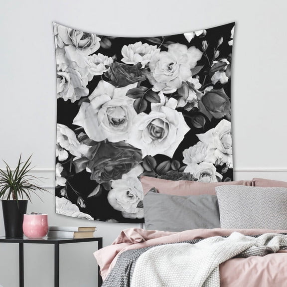 Black And White Floral Tapestry