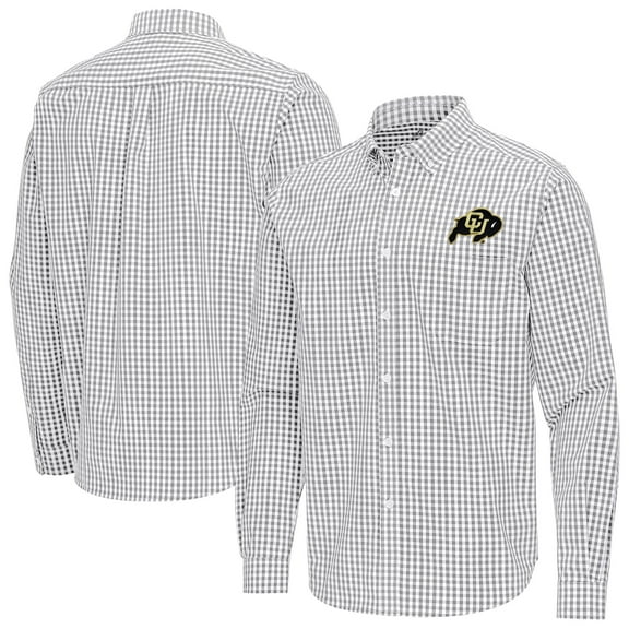 Men's Antigua Gray Colorado Buffaloes Ellis Woven Tri-Blend Long Sleeve Button-Down Shirt