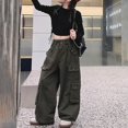 thumbnail image 5 of Otqutp Kids Girls Cargo Pants Wide Leg Streetwear Kids Spring Summer and Autumn Pants With Pockets Trendy Jogger Elastic Waist Trousers(2-Green,4-5 Years), 5 of 7