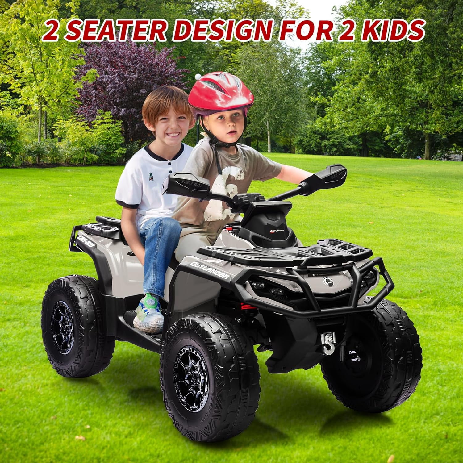 24V Licensed Can-Am Electric ATV for Kids,2 Seater Ride On Car Toy, 4WD Ride On Car with Bluetooth, Led Lights, Leather Seats, and 5 Mph Max Speed